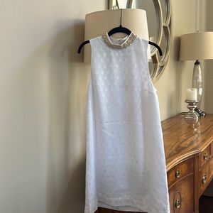Lilly Pulitzer white dress with gold bead detail.